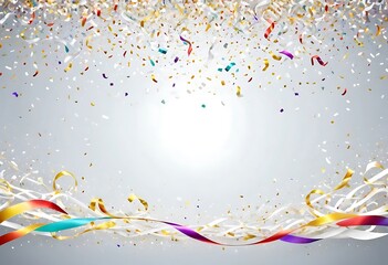 Fototapeta premium Celebratory Confetti Shower and Streamers on Soft Illuminated Gradient