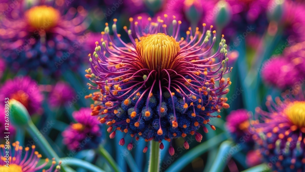 Leinwandbilder vibrant close-up of globe amaranth flower with colorful petals and unique texture in a lush garden s