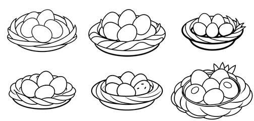 Bird nest with eggs Outline Coloring Page Printable Line Art Drawing