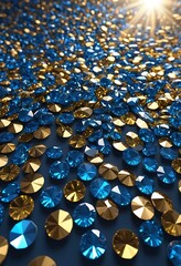 Fototapeta premium Dazzling Array, A Symphony of Blue and Gold Gemstones Under Radiant Light