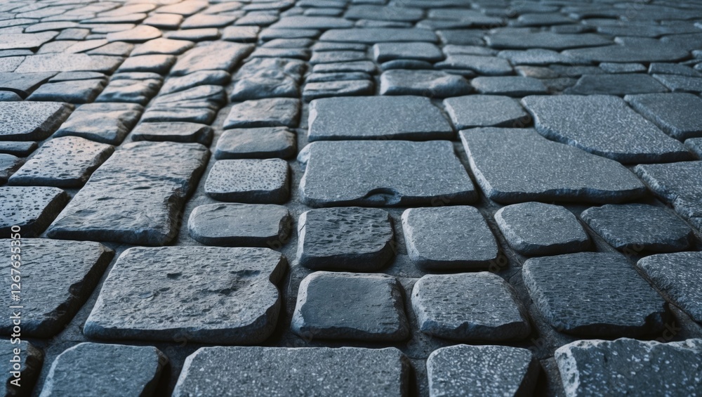 Poster granite cobblestone pavement texture close-up for backgrounds and architectural designs in urban env