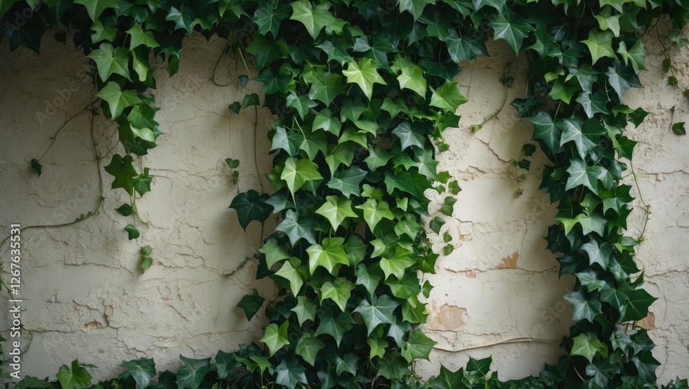 Aufkleber Lush Green Ivy Climbing on Weathered Wall Creating a Beautiful Natural Background Texture for Design and Decor Elements