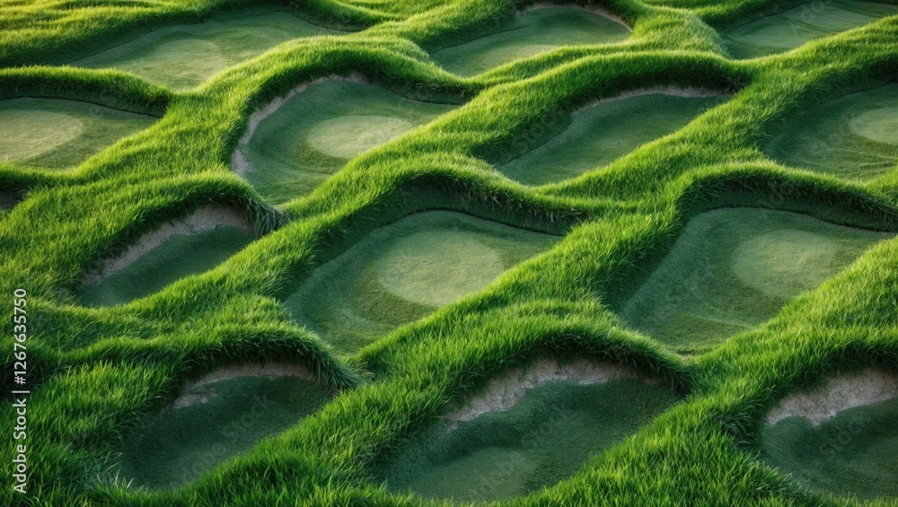Aufkleber Textured Green Golf Course Lawn with Unique Patterns and Empty Space for Overlaid Text or Design Elements