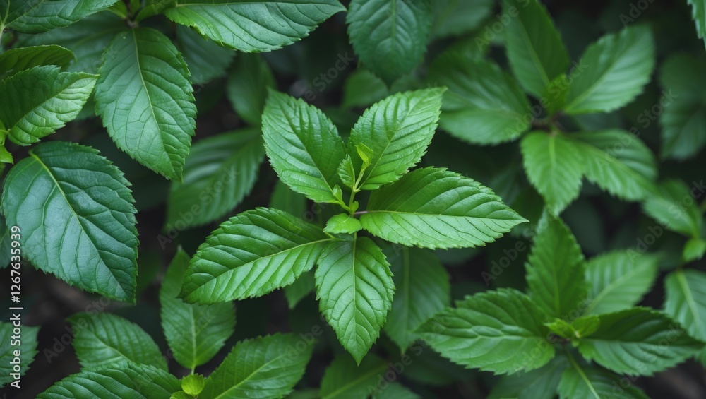 Aufkleber lush green leaves with vibrant textures and layered foliage creating a natural and refreshing botani