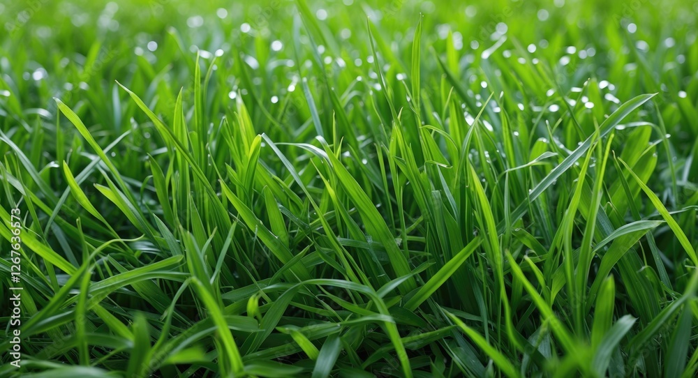 Leinwandbilder lush green grass texture with dew drops and ample copy space for text overlay