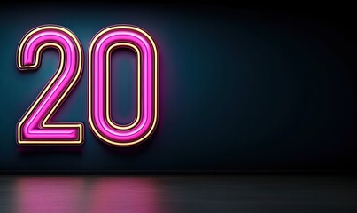 Neon pink number 20 illuminates a dark setting with a vibrant glow