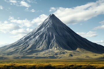 Fototapeta premium Majestic mountain rises under a clear sky with scattered clouds in a serene landscape