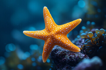 Radiant Starfish on a Submerged Rocky Outcrop in Aquatic Depths