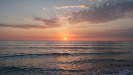 Serene Ocean Sunset with Colorful Sky and Gentle Waves at Dusk