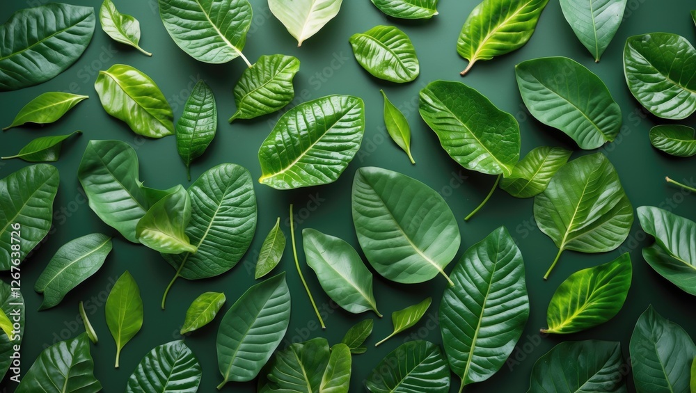 Aufkleber Lush Green Leaf Background in Top View Arrangement Ideal for Nature Themes and Environmental Concepts