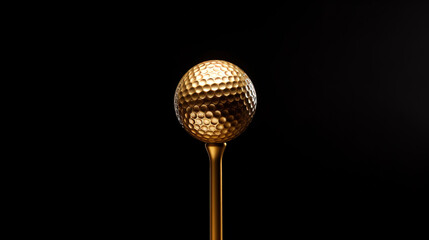 Winner’s Golf Ball on Golden Tee Over Black Background, Championship Concept