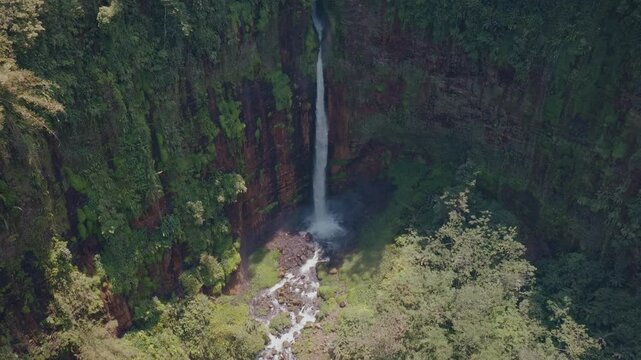 Aerial view fly back from Kapas Biru Waterfall, Indonesia