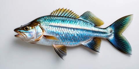 Dorado Fish Displayed on White Background Top View with Clipping Path Vibrant Colors and Empty Space for Text or Design Use