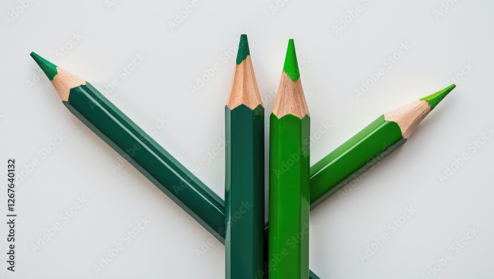 Aufkleber green color pencils arranged artistically on a white background showcasing various shades of green f