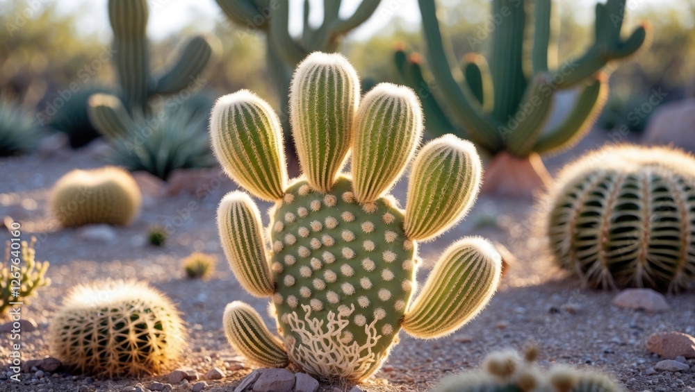 Poster Gold Lace Cactus in a Desert Setting with Natural Background and Blank Space for Text or Graphics