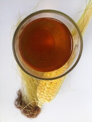 Corn hair boiled water on a glass. One of herbal traditional drink