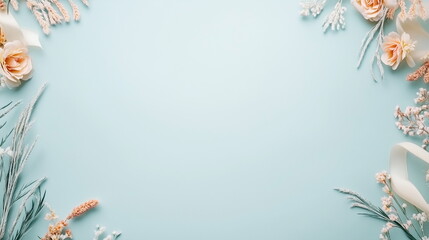 A stylish invitation template featuring elegant typography, soft pastel colors, and delicate decorative elements like ribbons and floral patterns. The center area provides ample copy space for text.