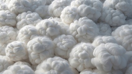 Fototapeta premium Close-up of fluffy white cloud formations resembling cotton or soft textures. The light creates a dreamy and serene atmosphere