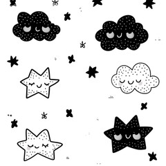 Cute sleepy clouds and stars sweet dreams nighttime pattern