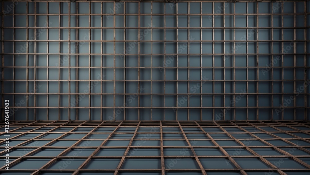 Poster Grid pattern structural texture with dim lighting in modern interior backdrop for design presentations and creative projects.