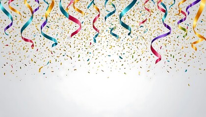 Fototapeta premium Festive Confetti and Ribbon Cascade on Clean Backdrop for Celebrations