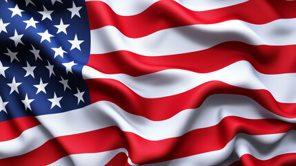 Obraz premium A close-up of the United States flag with vibrant red, white, and blue colors. The fabric folds create a dynamic texture, symbolizing patriotism, freedom, and national pride in the USA.