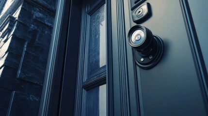 Obraz premium Modern Door Security Camera: A Close-Up View of a Sleek, Integrated Security System for Home Protection.