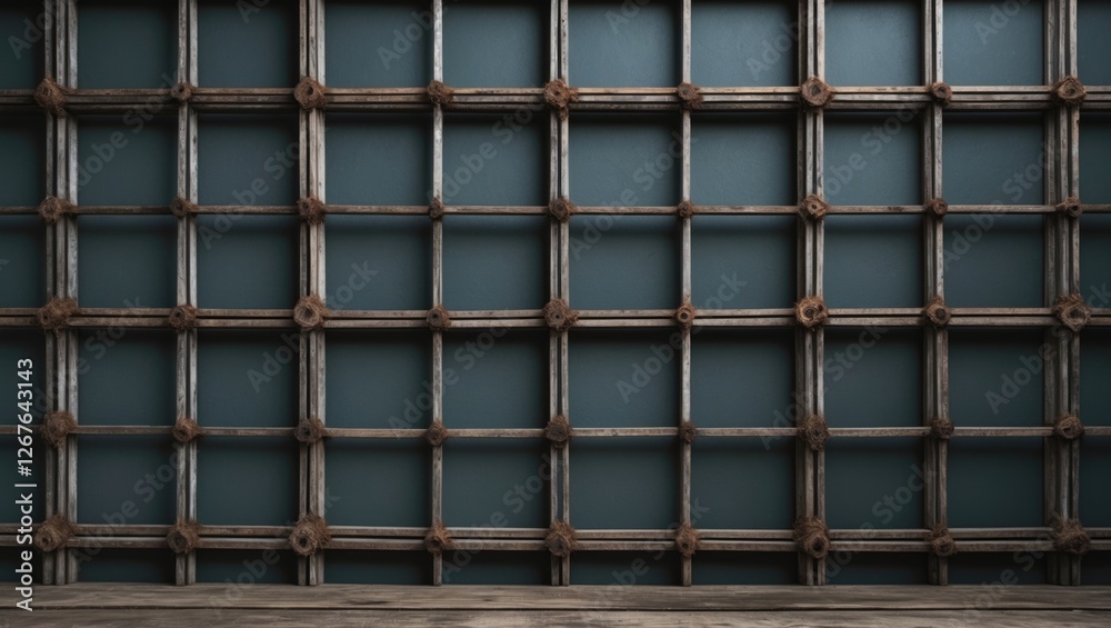 Poster rustic wooden grid texture backdrop with a dark teal background suitable for interior design or arti