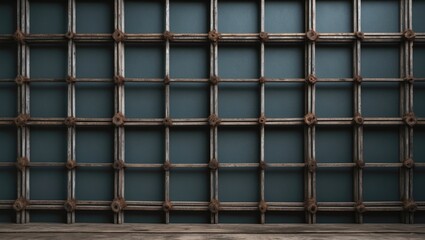 Rustic wooden grid texture backdrop with a dark teal background suitable for interior design or artistic projects.