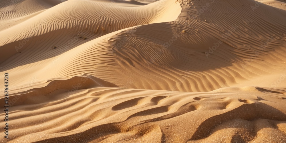 Poster golden desert dunes with patterns and text space for nature and travel themes in clean sand landscap