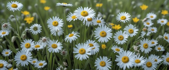 Daisies in a Lush Spring Meadow Creating a Vibrant Nature Background Full of Life and Color