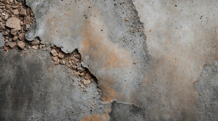 Aged Concrete Wall Texture with Rough and Polished Areas Highlighting Natural Erosion and Weathering Effects on Cement Surface