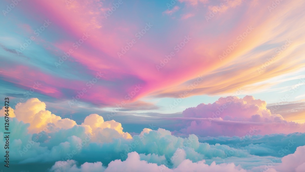 Poster pastel colored sky with soft clouds ideal for background and postcard use featuring empty space for 