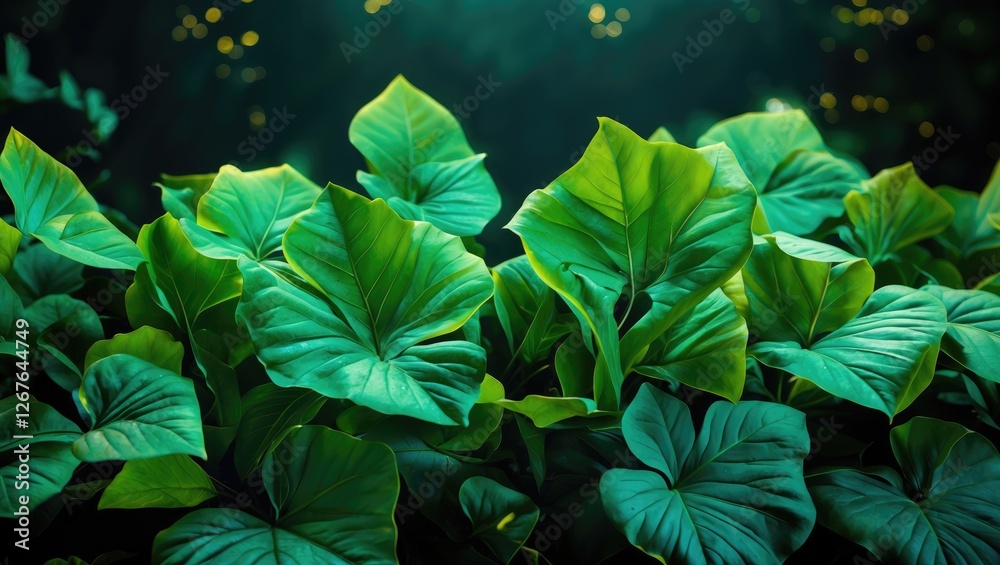 Poster vibrant green leaves against dark background with space for text element ideal for nature or wellnes
