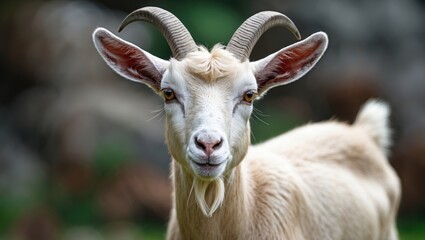 Fototapeta premium Domestic Goat Portrait with Detailed Features in a Natural Setting