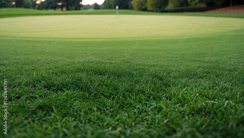 Aufkleber lush green grass on a golf course with a well-maintained putting green blurred in the background und
