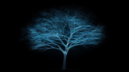 Digital Tree Hologram Tech Artificial Intelligence Futuristic Blueprint Style Visual Design