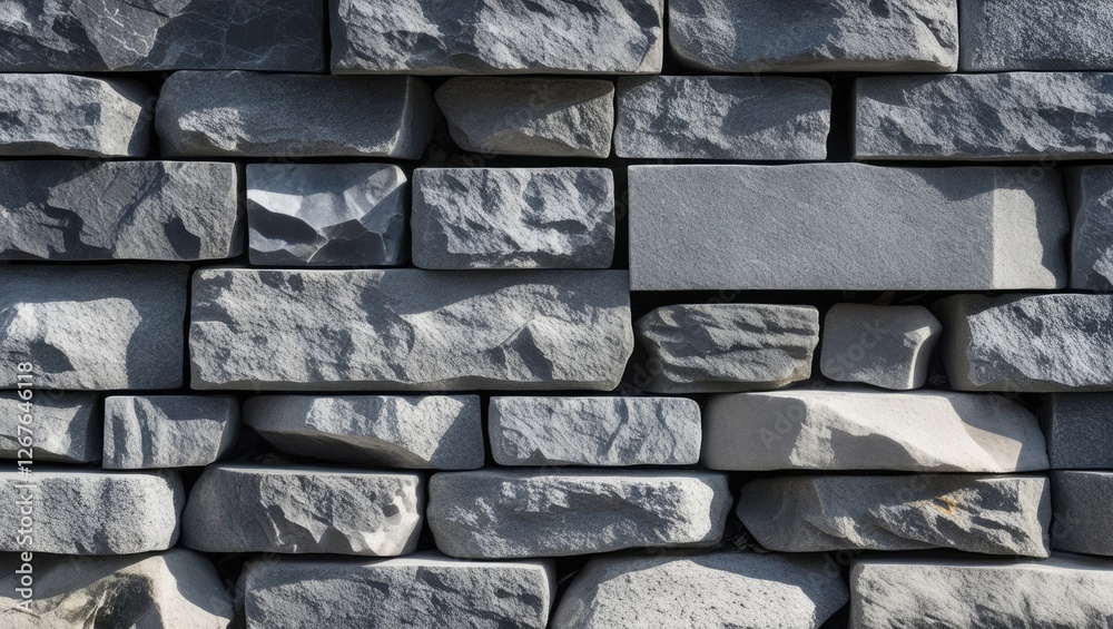 Aufkleber Textured gray stone wall background illuminated by sunlight showcasing natural variations and intricate details in stone surface.