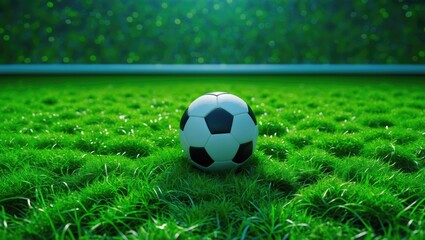 Soccer Ball Resting on Vibrant Green Grass Texture With Room for Text - Ideal for Sports Themes and Promotional Content