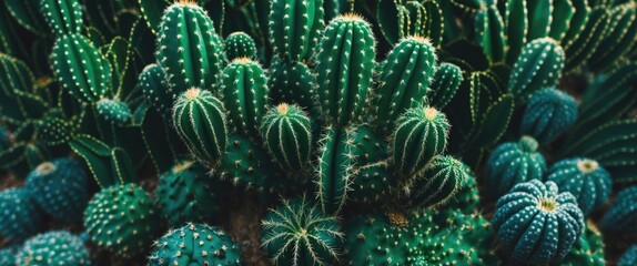 Vibrant Dark Green Cacti Texture Background with Open Space for Text and Graphic Design Elements