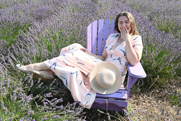 beautiful young woman in lavender field