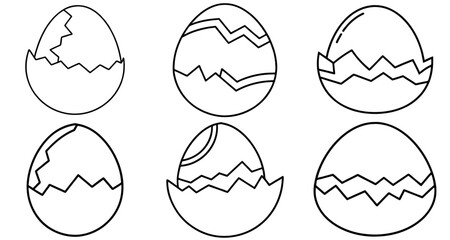 Broken Easter Egg shell Outline Coloring Page Printable Line Art Drawing