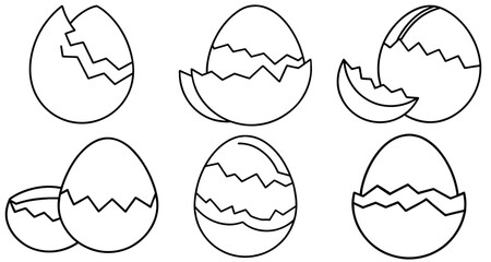 Broken Easter Egg shell Outline Coloring Page Printable Line Art Drawing
