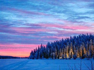 Bosco su lago ghiacciato