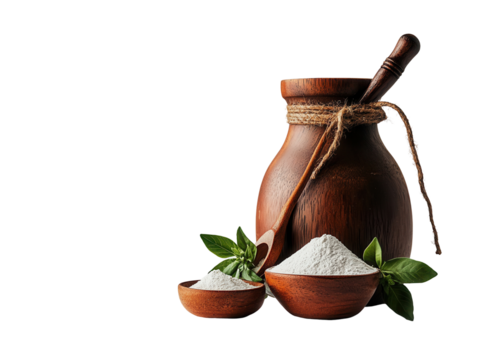 Preparing sourdough starter flour bowl and jar setup transparent background
