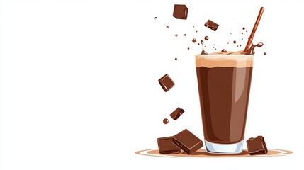 Indulgent glass of creamy chocolate milkshake perfectly presented for sweet and silky enjoyment