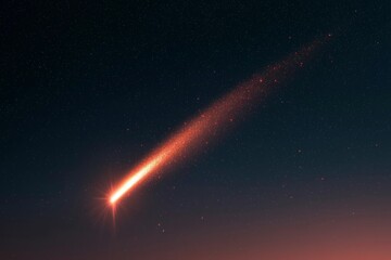 A bright comet streaks across the night sky, with stars and cosmic glow