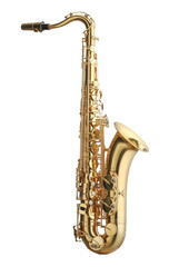 Jazz. One beautiful saxophone isolated on white