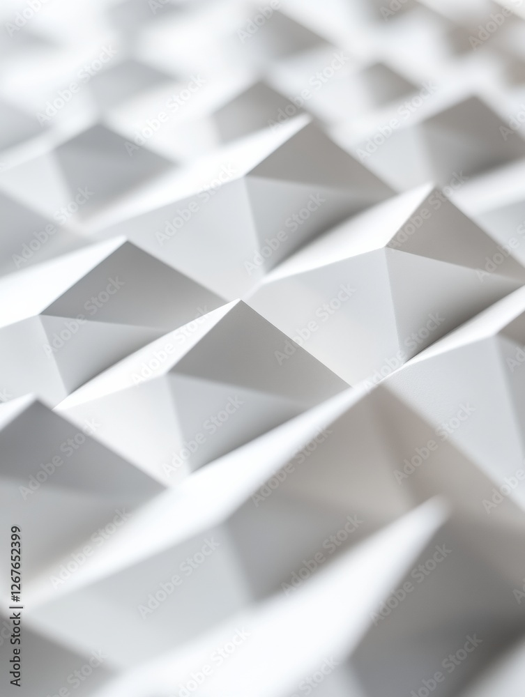 Poster Geometric design featuring intricate white pyramids arranged in a textured pattern on a surface. Generative AI
