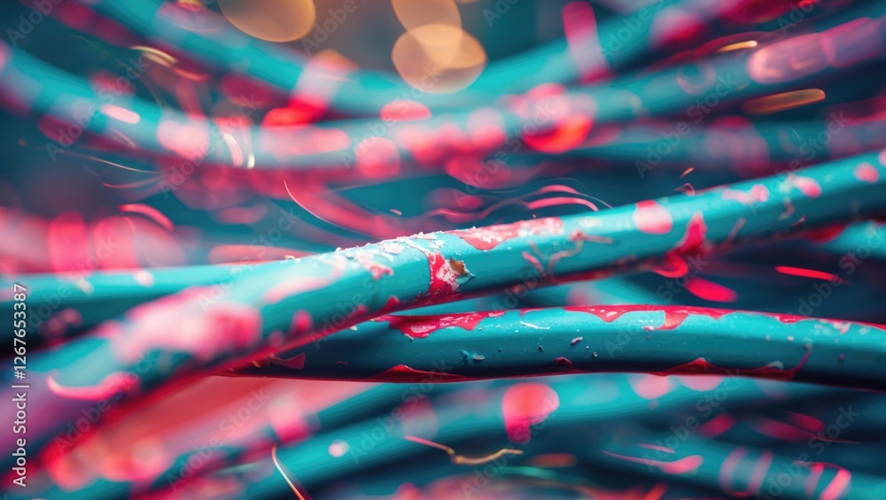 Poster abstract close-up of vibrant colored wires with a defocused effect creating a dynamic and artistic b